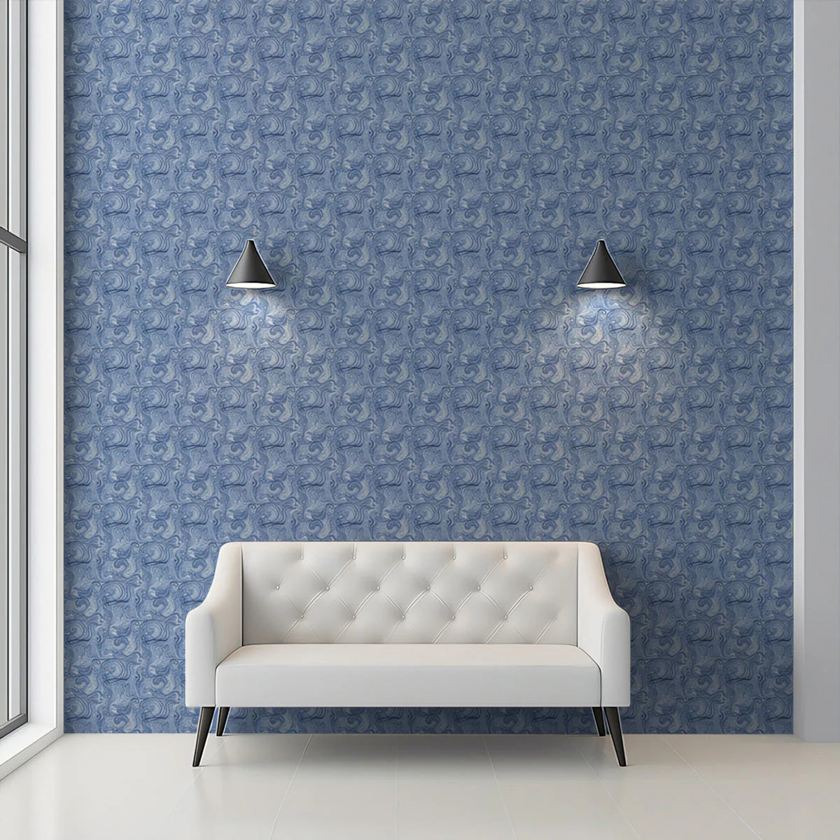 Cerulean Swirl Mural Wallpaper — Fine Fluid Art Pattern Mural Wallpaper - pure wallpaper artwork