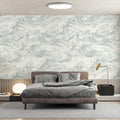 Japanese Wave Line Art Mural Wallpaper — Sage on Ivory Mural Wallpaper - pure wallpaper artwork