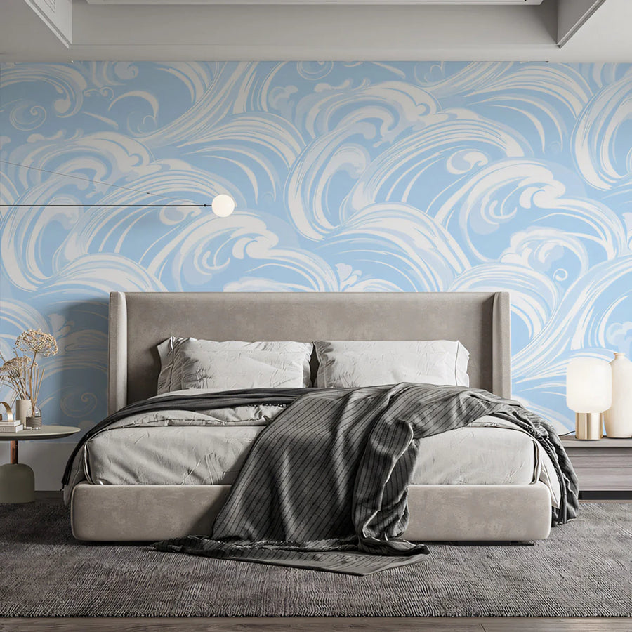 Sky Surge Wave Mural Wallpaper — Fluid Japanese-Inspired Art Mural Wallpaper