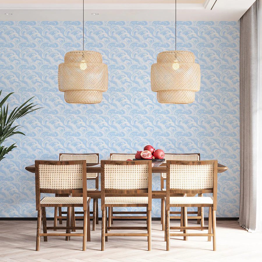 Sky Wave Crest Mural Wallpaper — Gentle Blue Minimalist Pattern Mural Wallpaper