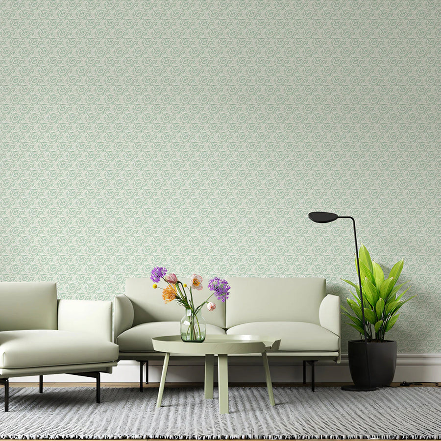 Mint Swirl Pattern Mural Wallpaper — Soft Delicate Texture Mural Wallpaper
