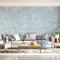 Stormwave Line Art Mural Wallpaper — Soft Blue Swirl Pattern Mural Wallpaper - pure wallpaper artwork