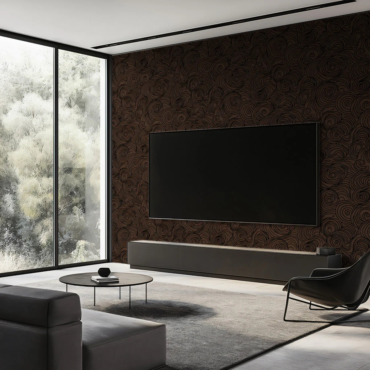 Abstract Swirl Mural Wallpaper — Dark Mocha Line Art Mural Wallpaper - pure wallpaper artwork