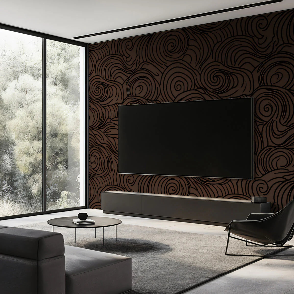 Abstract Swirl Mural Wallpaper — Dark Brown and Charcoal Lines Mural Wallpaper - pure wallpaper artwork