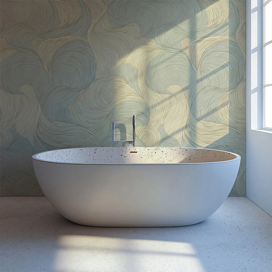 Abstract Swirl Mural Wallpaper in Soft Mint and Cream Mural Wallpaper