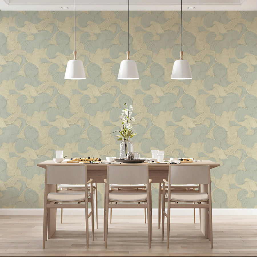 Abstract Swirl Mural Wallpaper in Mint and Cream Mural Wallpaper