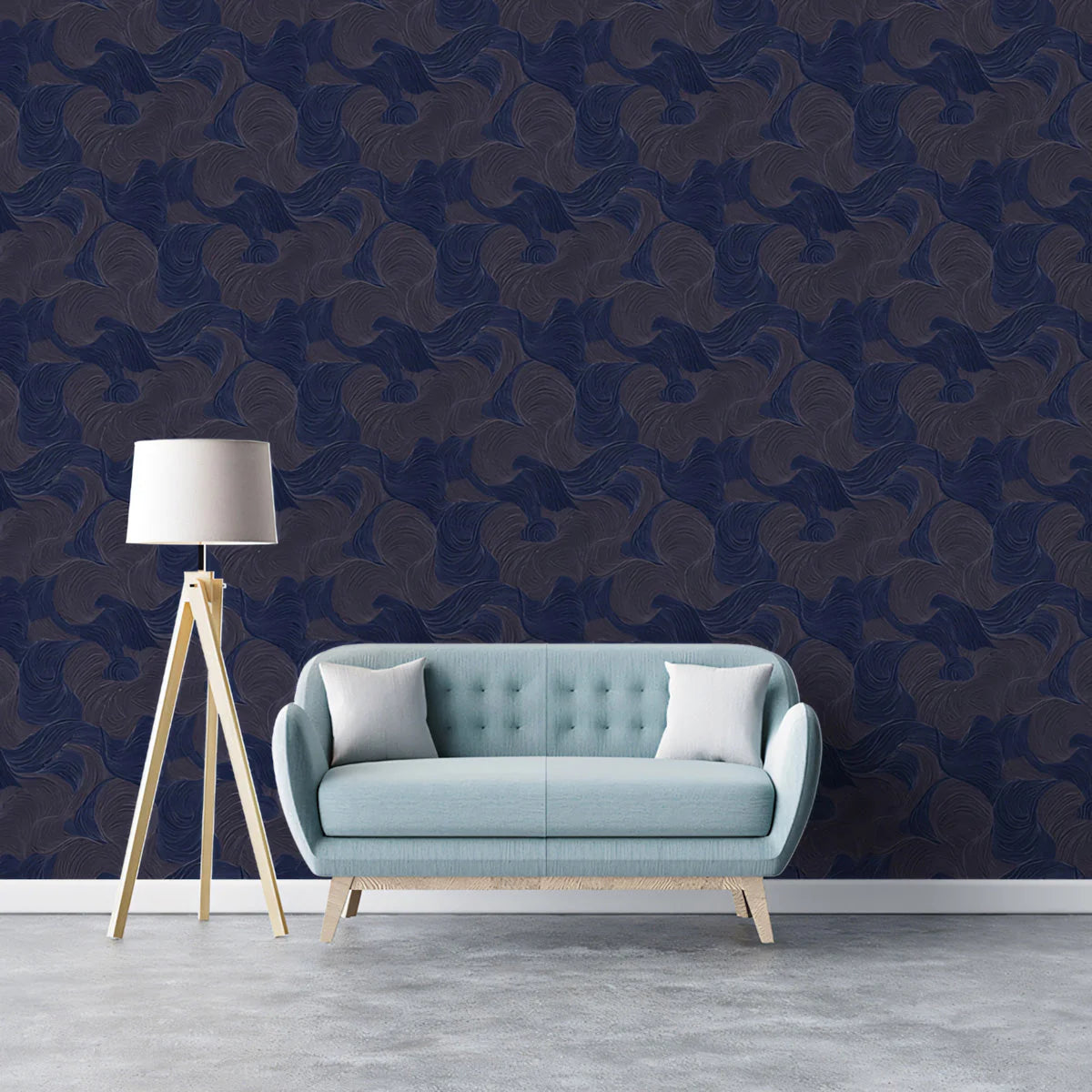 Midnight Swirl Mural Wallpaper in Dark Navy and Charcoal Mural Wallpaper - pure wallpaper artwork