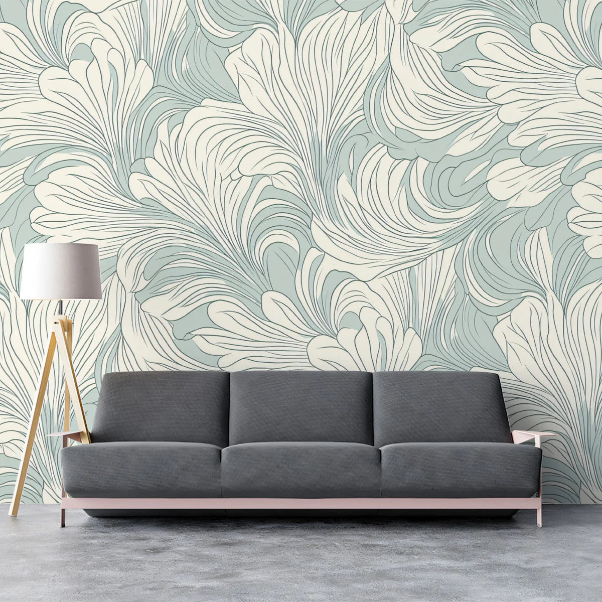 Feathered Wave Mural Wallpaper — Sage Green and Ivory Fluid Art Mural Wallpaper - pure wallpaper artwork