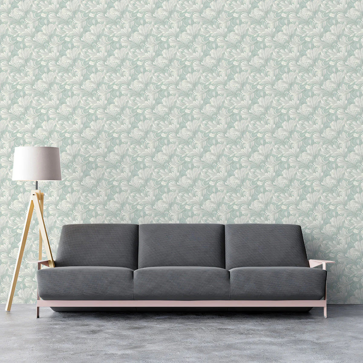 Feathered Wave Mural Wallpaper — Soft Sage and Cream Botanical Mural Wallpaper - pure wallpaper artwork