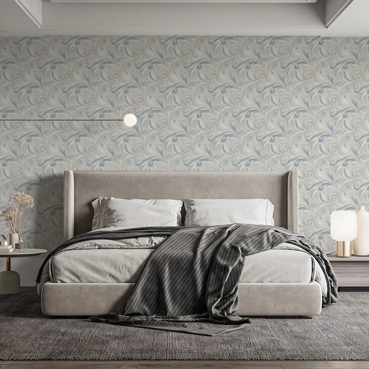 Marbled Swirl Mural Wallpaper — Soft Beige and Slate Blue Mural Wallpaper - pure wallpaper artwork