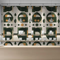 Mid-Century Geometric Mural Wallpaper — Forest Green and Ochre Mural Wallpaper - pure wallpaper artwork