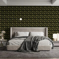 Pyramid Grid Mural Wallpaper in Deep Olive and Gold Mural Wallpaper - pure wallpaper artwork