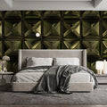 Geometric 3D Grid Mural Wallpaper in Deep Olive and Gold Mural Wallpaper - pure wallpaper artwork