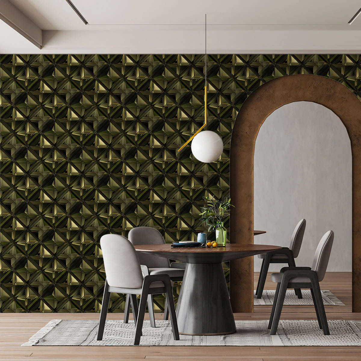 Metallic Diamond Geometric Mural Wallpaper in Antique Gold Mural Wallpaper - pure wallpaper artwork