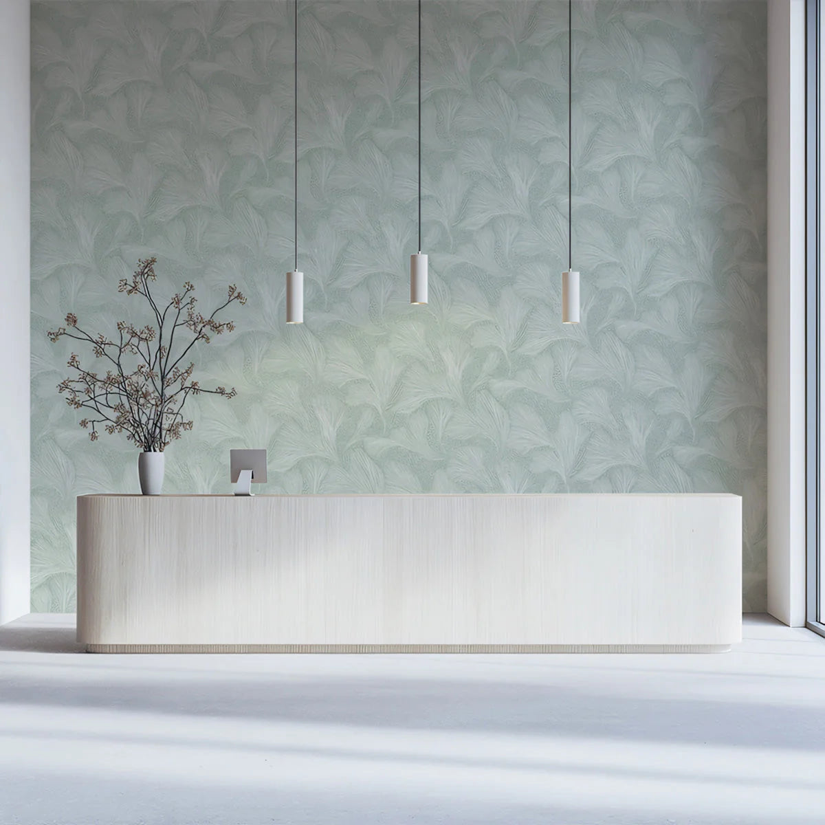 Ginkgo Fan Leaf Mural Wallpaper — Minimalist Mint Green Design Mural Wallpaper - pure wallpaper artwork