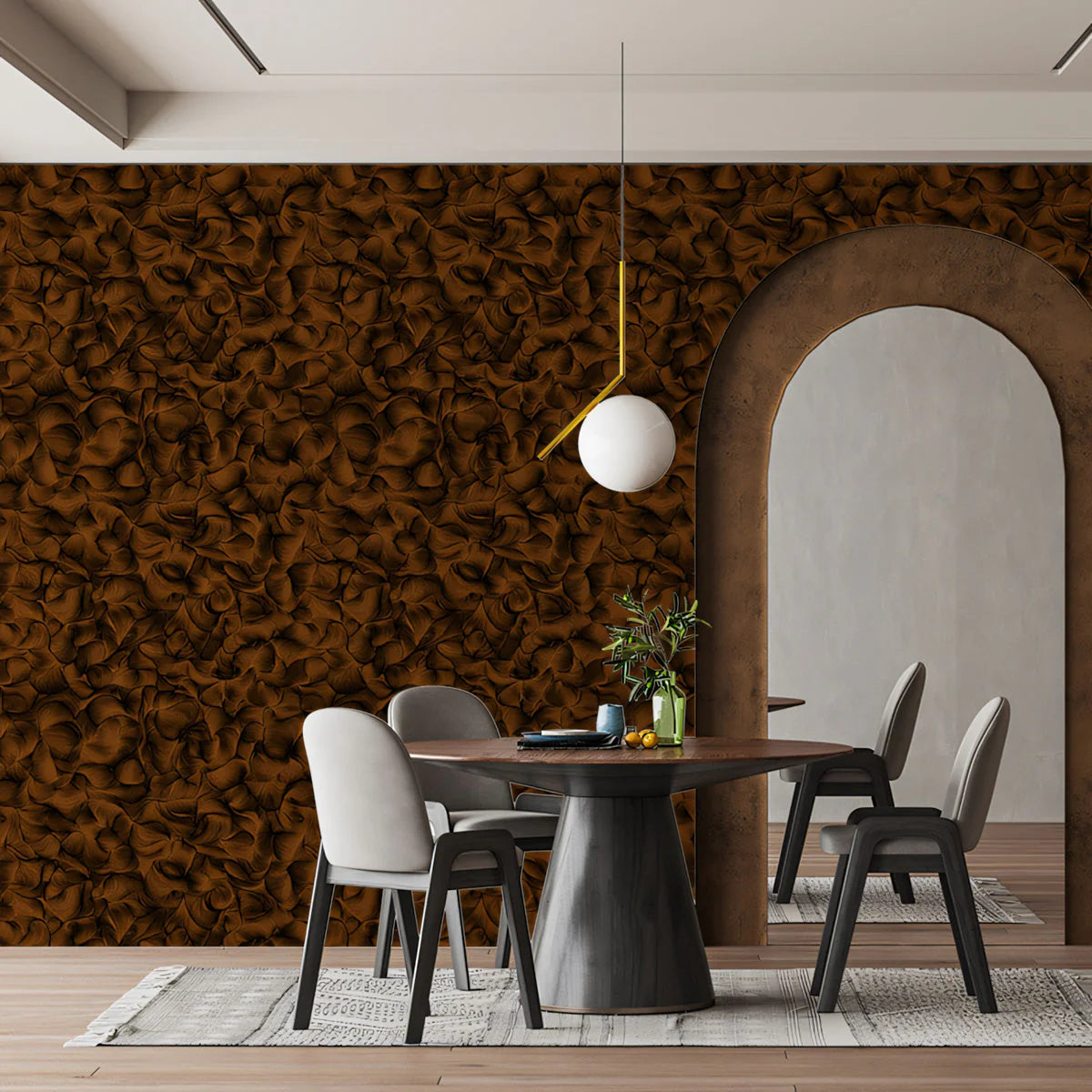 Abstract Petal Swirl Mural Wallpaper in Rich Cocoa Tones Mural Wallpaper - pure wallpaper artwork