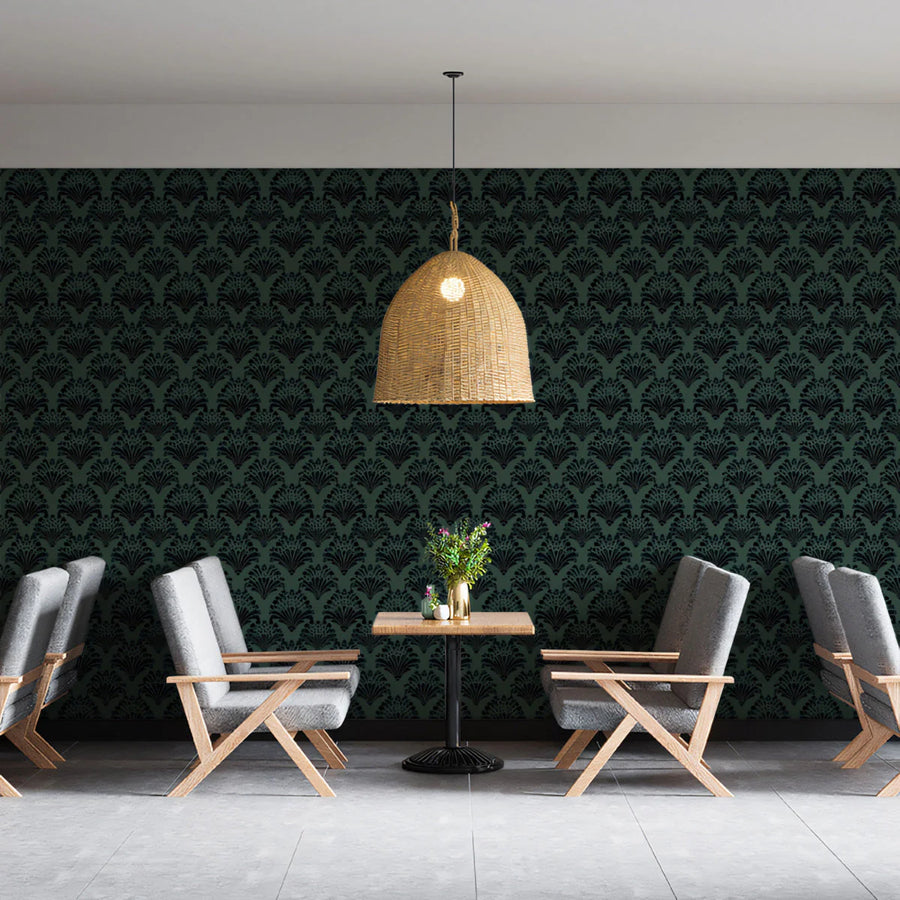 Midnight Botanical Fan Mural Wallpaper — Dark Victorian Pattern Mural Wallpaper