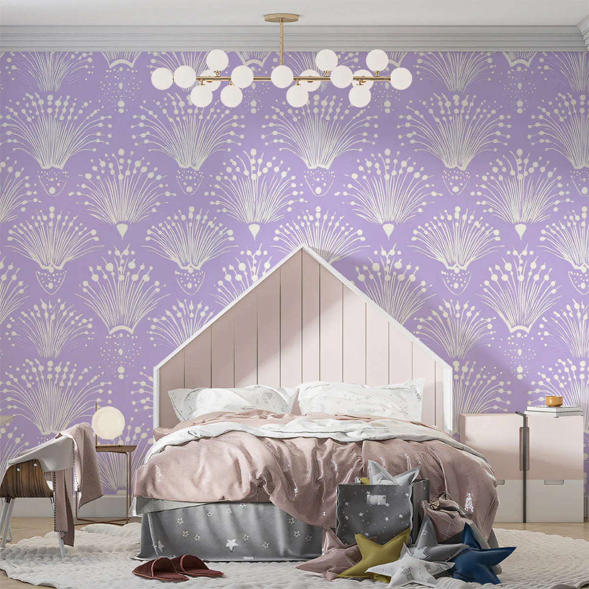 Starburst Floral Mural Wallpaper — Whimsical Lavender Pattern Mural Wallpaper - pure wallpaper artwork