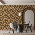 Vintage Rose Engraving Mural Wallpaper in Umber and Cream Mural Wallpaper - pure wallpaper artwork