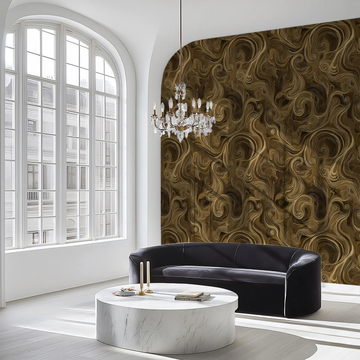Golden Fluid Marble Mural Wallpaper — Abstract Swirl Design Mural Wallpaper - pure wallpaper artwork