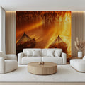 Golden Hour Fishermen Mural Wallpaper —Warm Waterscape Scene Mural Wallpaper - pure wallpaper artwork