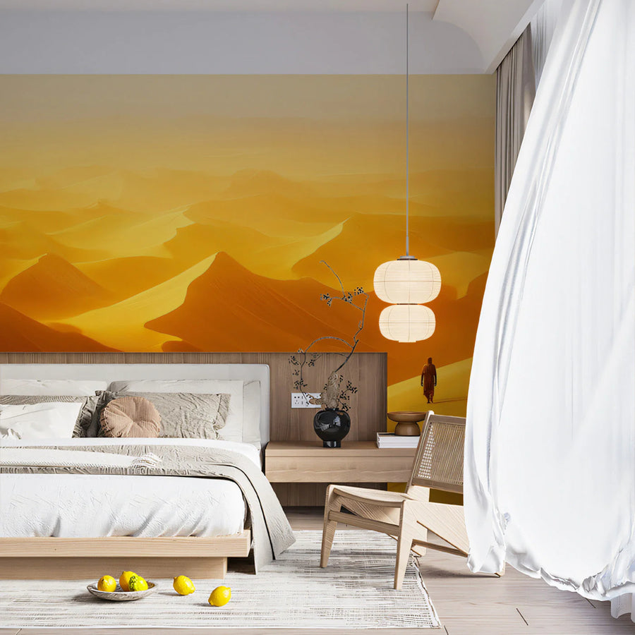 Golden Desert Dune Landscape Mural Wallpaper — Minimalist Horizon Mural Wallpaper