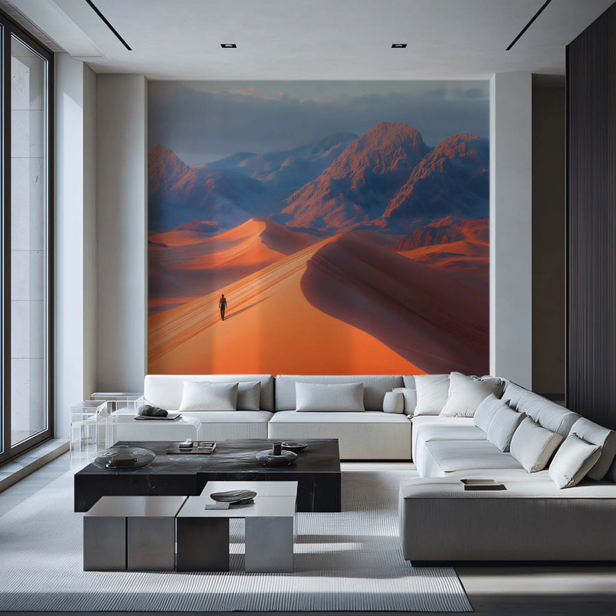 Desert Mountain Vista Mural Wallpaper — Warm Landscape Scenic Mural Wallpaper
