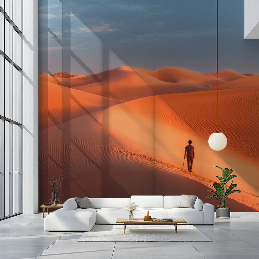 Desert Horizon Mural Wallpaper — Warm Golden Hour Landscape Mural Wallpaper