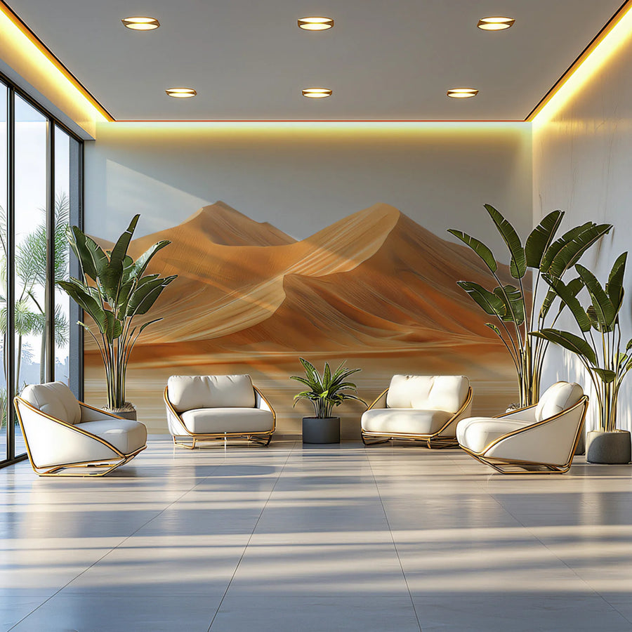 Golden Sand Dune Mural Wallpaper — Minimalist Desert Landscape Mural Wallpaper