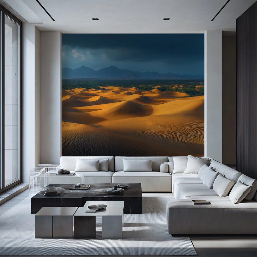 Golden Desert Dunes Mural Wallpaper —Atmospheric Horizon Landscape Mural Wallpaper