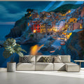 Coastal Italian Cliffside Village Mural Wallpaper — Mediterranean Mural Wallpaper - pure wallpaper artwork