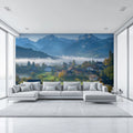 Alpine Mist Mountain Village Mural Wallpaper —Scenic Landscapes Mural Wallpaper - pure wallpaper artwork
