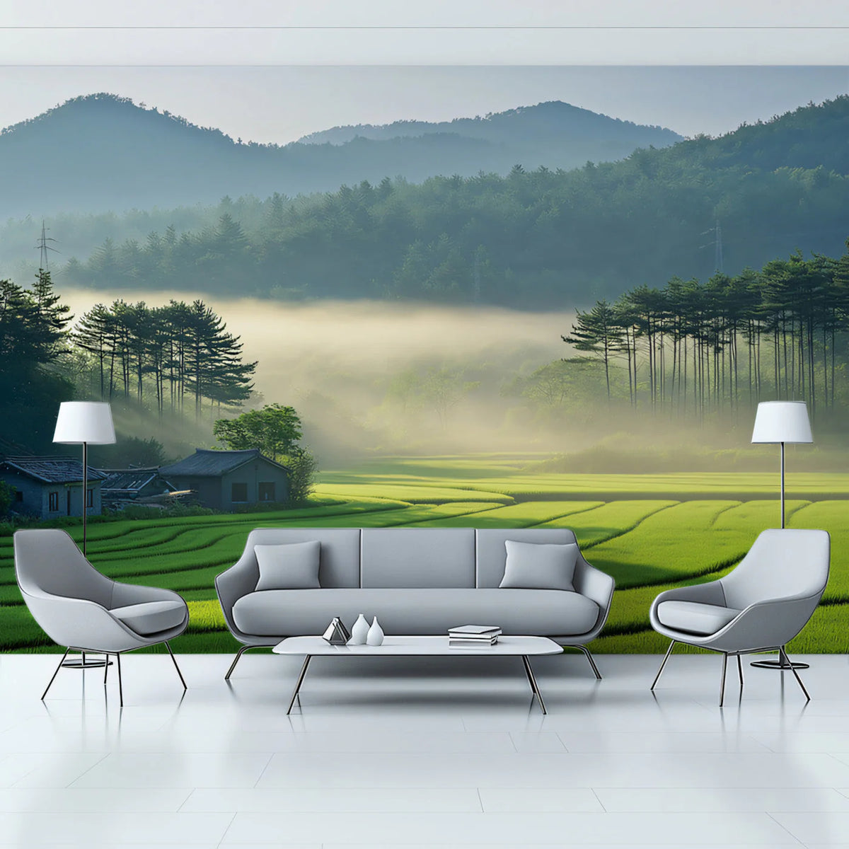 Misty Morning Rice Terrace Mural Wallpaper —Landscape Design Mural Wallpaper - pure wallpaper artwork