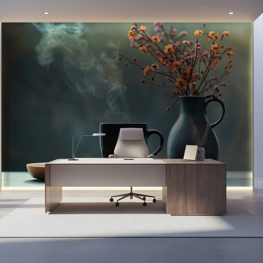 Steaming Floral Still Life Mural Wallpaper — Painterly Artistic Wall Mural Wallpaper