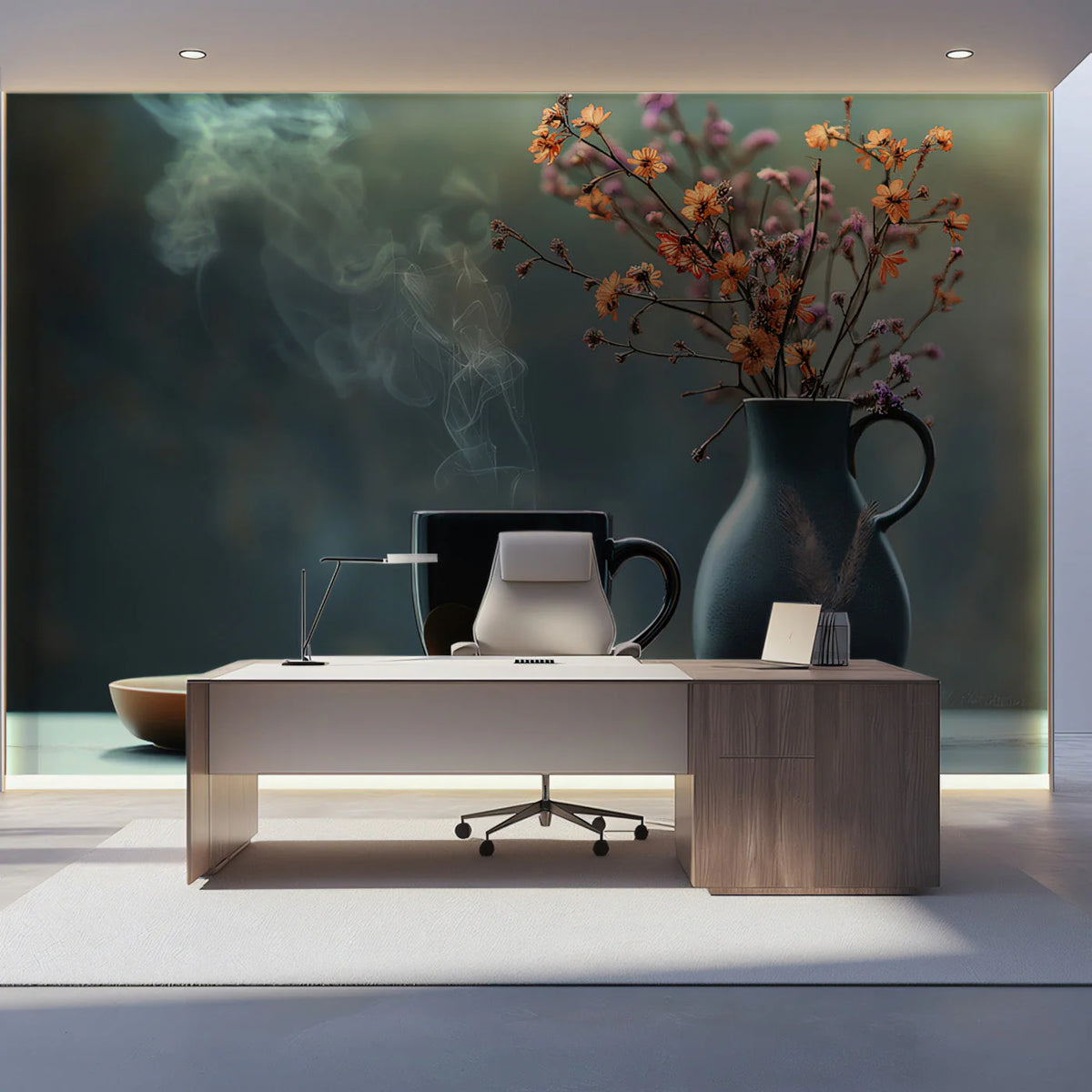 Steaming Floral Still Life Mural Wallpaper — Painterly Artistic Wall Mural Wallpaper - pure wallpaper artwork