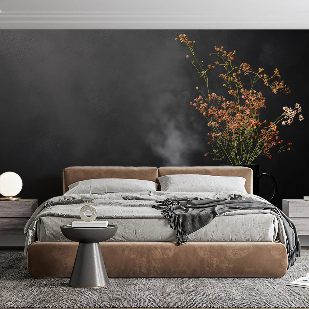 Dried Floral Still Life Mural Wallpaper — Moody Contrast Design Mural Wallpaper - pure wallpaper artwork
