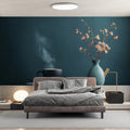 Minimalist Floral Vase Mural Wallpaper — Soft Moody Blue Decor Mural Wallpaper - pure wallpaper artwork