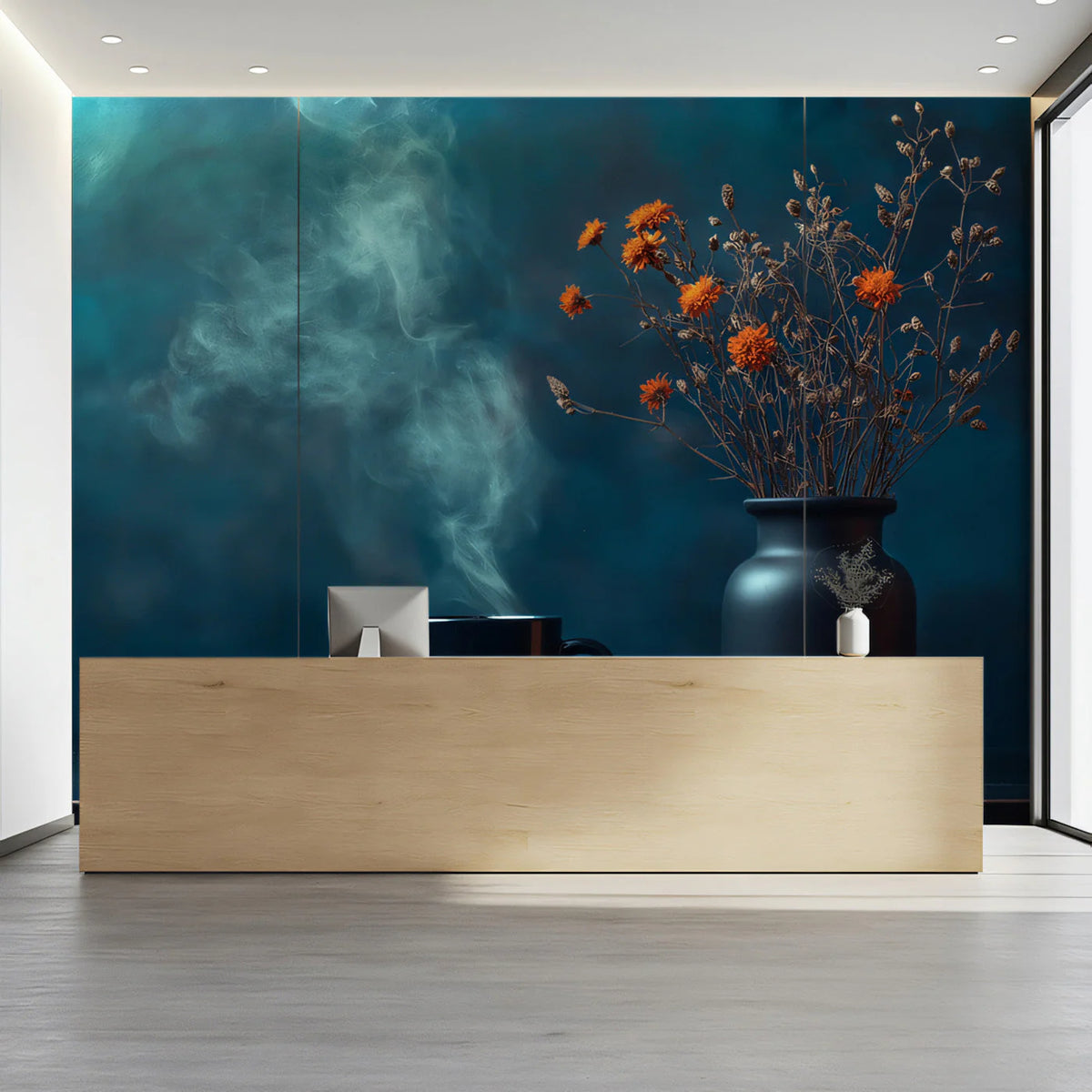 Smoky Botanical Vase Mural Wallpaper — Moody Floral Wall Art Mural Wallpaper - pure wallpaper artwork