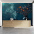 Smoky Botanical Vase Mural Wallpaper — Moody Floral Wall Art Mural Wallpaper - pure wallpaper artwork