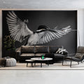 Kingfisher in Flight Mural Wallpaper — Monochrome Minimalist Decor Mural Wallpaper - pure wallpaper artwork