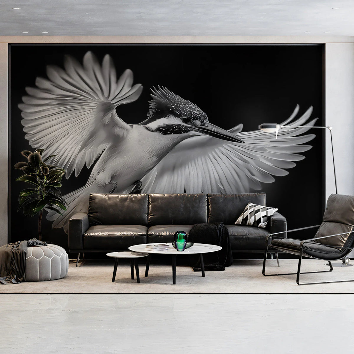 Black - and - White Bird II Living Room Mural Wallpaper Dramatic Minimalist Decoration Mural Wallpaper - pure wallpaper artwork