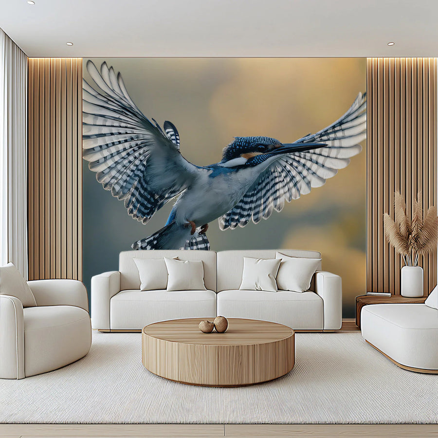 Kingfisher in Flight Mural Wallpaper — Soft Focus Wildlife Mural Wallpaper