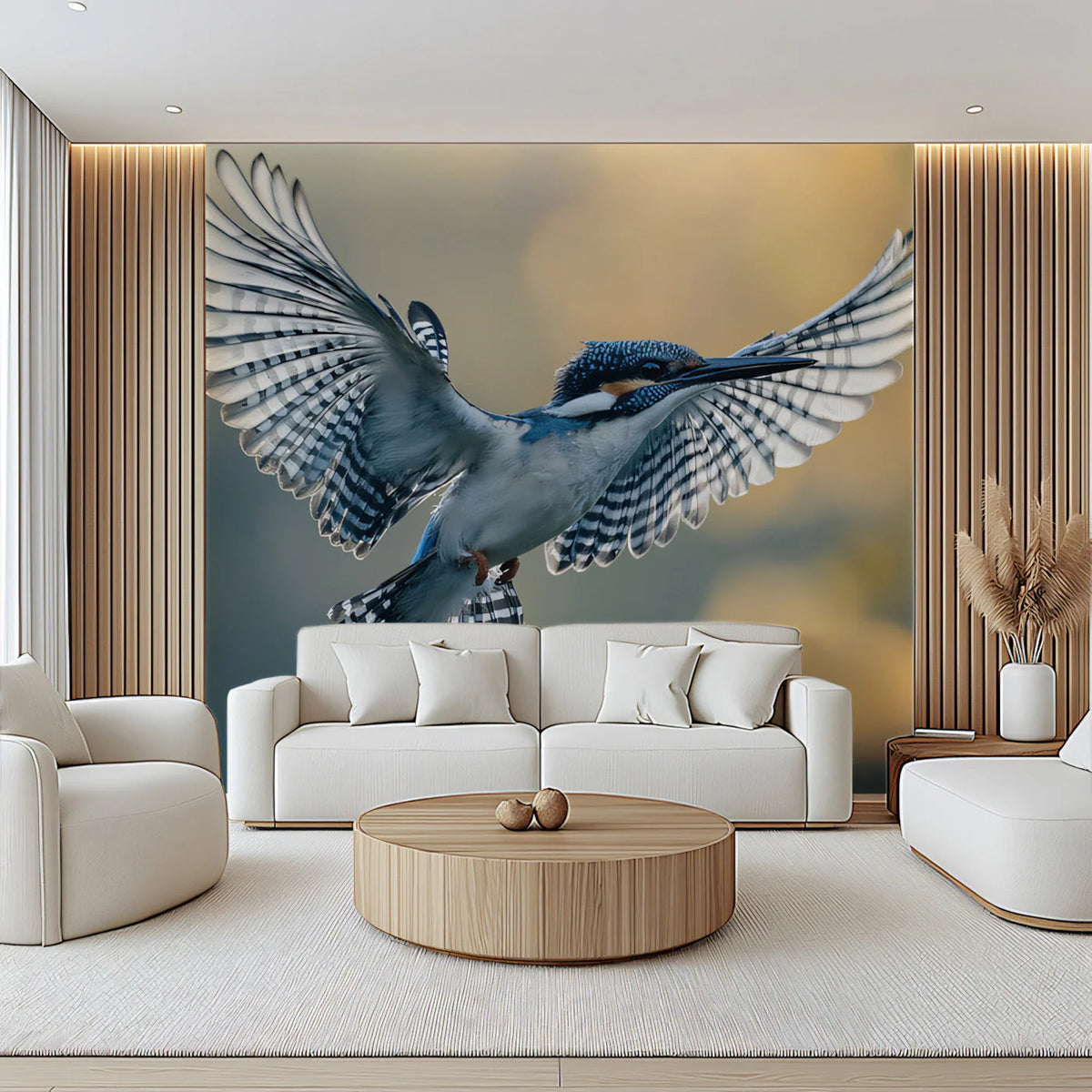 Kingfisher in Flight Mural Wallpaper — Soft Focus Wildlife Mural Wallpaper - pure wallpaper artwork