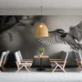 Kingfisher in Flight Mural Wallpaper — Minimalist Monochrome Decor Mural Wallpaper - pure wallpaper artwork