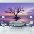Lone Driftwood Tree Mural Wallpaper — Ethereal Sunset Horizon Mural Wallpaper - pure wallpaper artwork