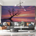 Coastal Sunset Driftwood Mural Wallpaper — Moody Twilight Horizon Mural Wallpaper - pure wallpaper artwork