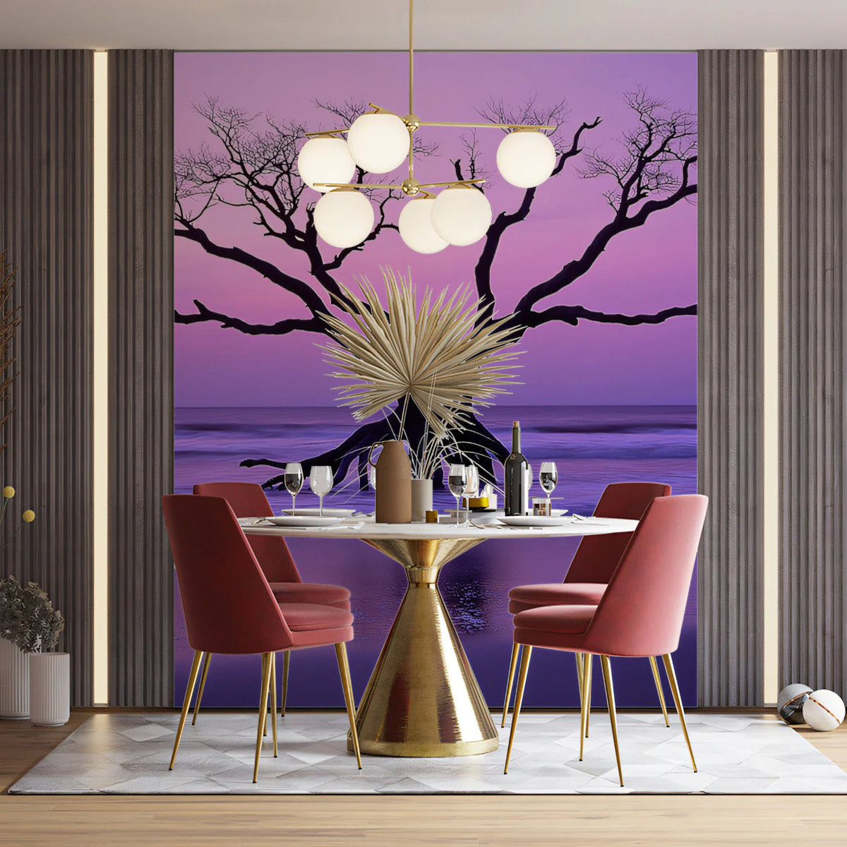 Coastal Sunset Tree Mural Wallpaper — Dreamy Purple Horizon Mural Wallpaper - pure wallpaper artwork