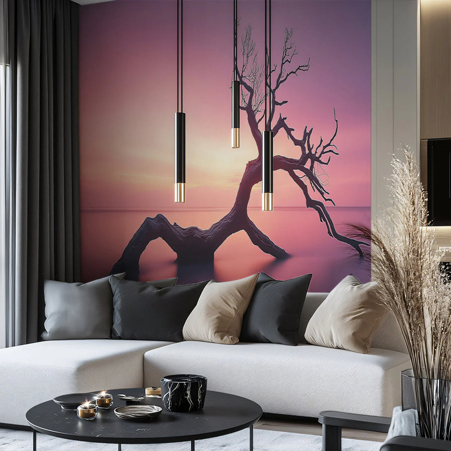 Driftwood Sunset Mural Wallpaper — Minimalist Nature Design Mural Wallpaper
