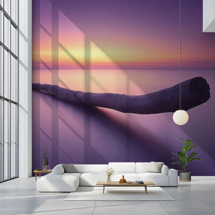 Floating Driftwood Sunset Mural Wallpaper — Ethereal Ombre Horizon Mural Wallpaper