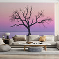 Lone Silhouette Tree Mural Wallpaper — Ethereal Misty Horizon Mural Wallpaper - pure wallpaper artwork